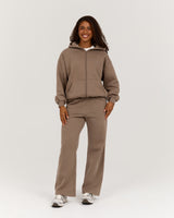 OVERSIZED ZIP UP HOODIE - COFFEE
