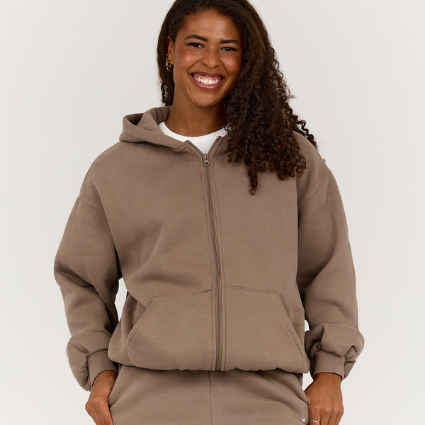 OVERSIZED ZIP UP HOODIE - COFFEE – MUSCLE REPUBLIC