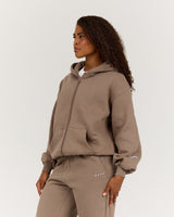 OVERSIZED ZIP UP HOODIE - COFFEE