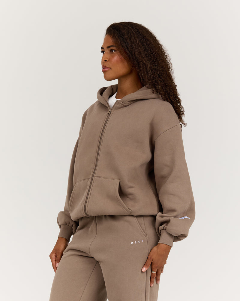OVERSIZED ZIP UP HOODIE - COFFEE – MUSCLE REPUBLIC