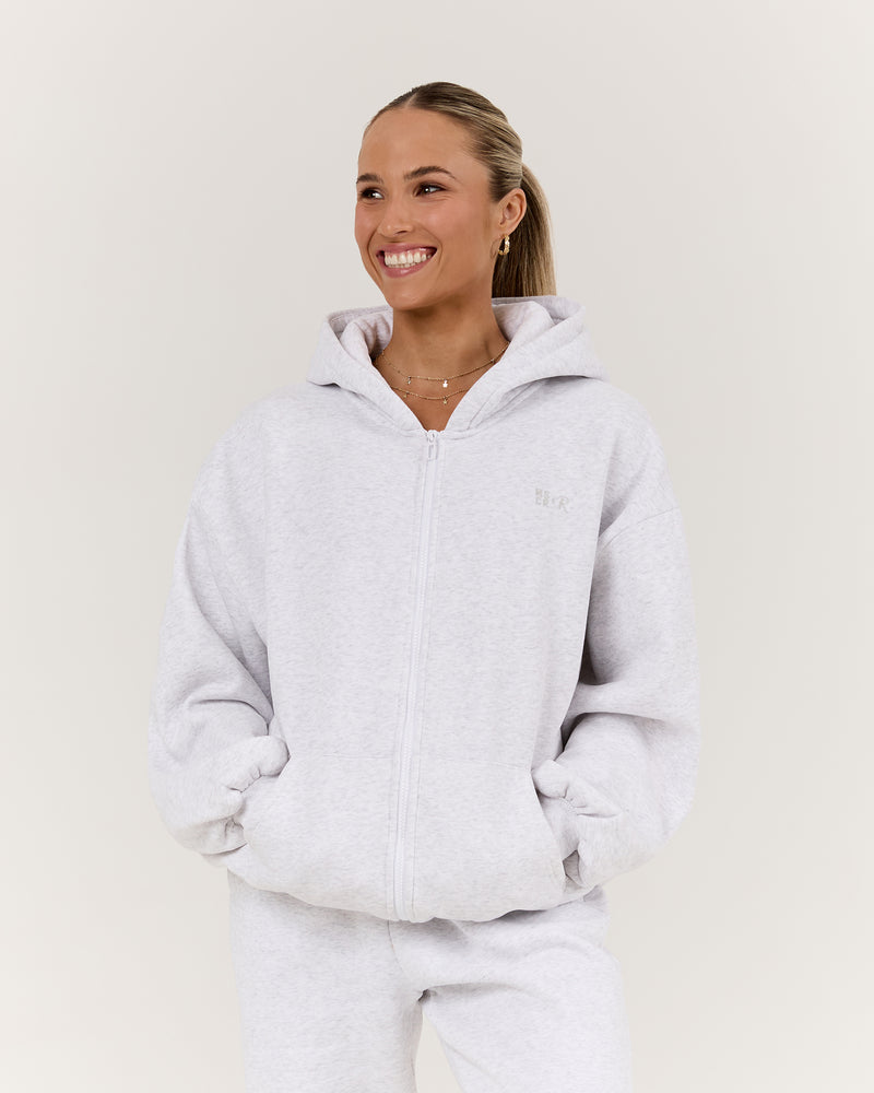 RR X MSCR OVERSIZED ZIP UP HOODIE - SNOW GREY