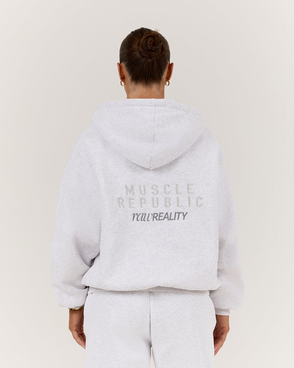 RR X MSCR OVERSIZED ZIP UP HOODIE - SNOW GREY