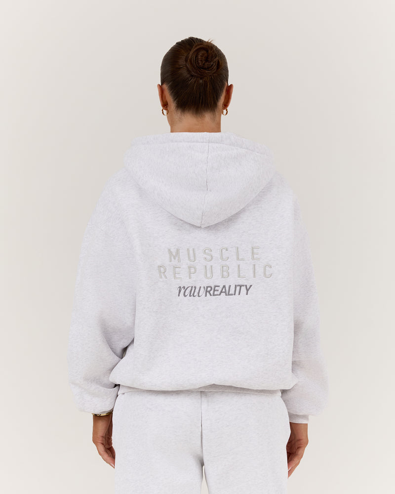 RR X MSCR OVERSIZED ZIP UP HOODIE - SNOW GREY
