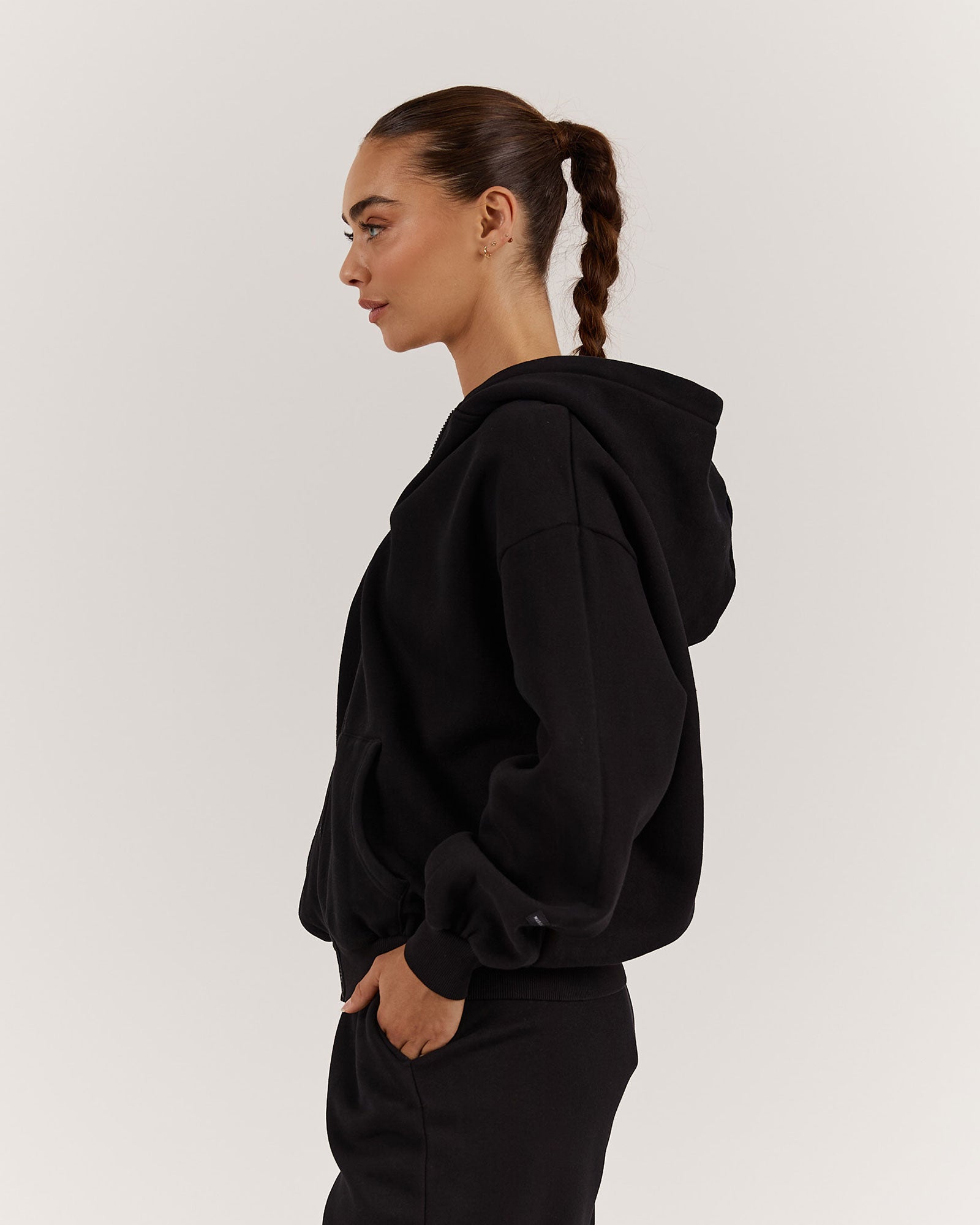 Imperial Printed Black Oversized Zipper Hoodie