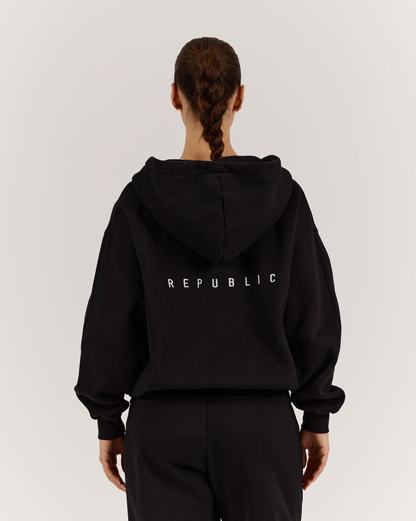 OVERSIZED ZIP UP HOODIE - BLACK