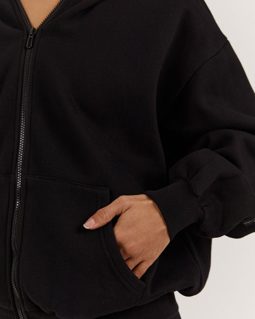 OVERSIZED ZIP UP HOODIE - BLACK