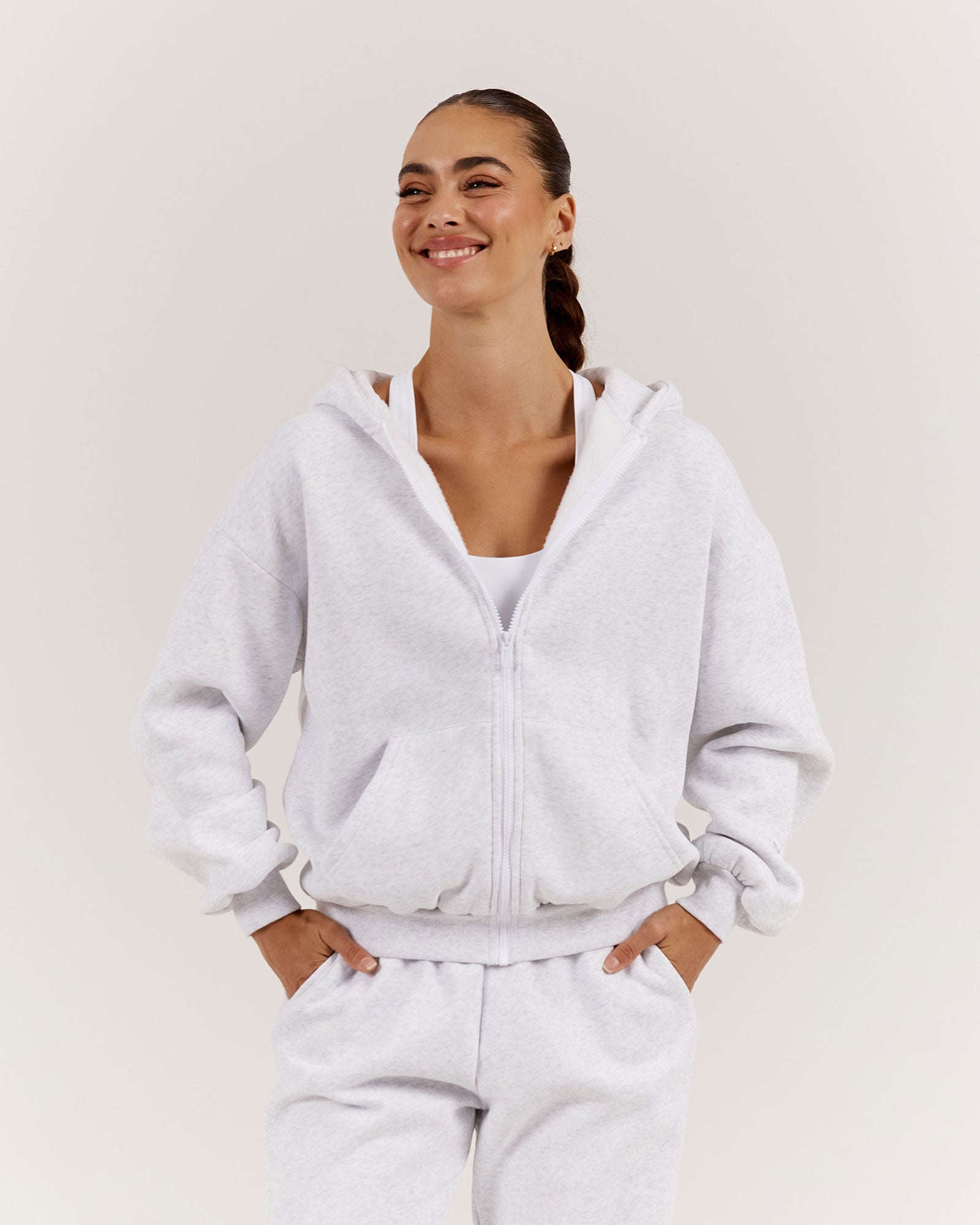 OVERSIZED ZIP UP HOODIE - SNOW GREY – MUSCLE REPUBLIC