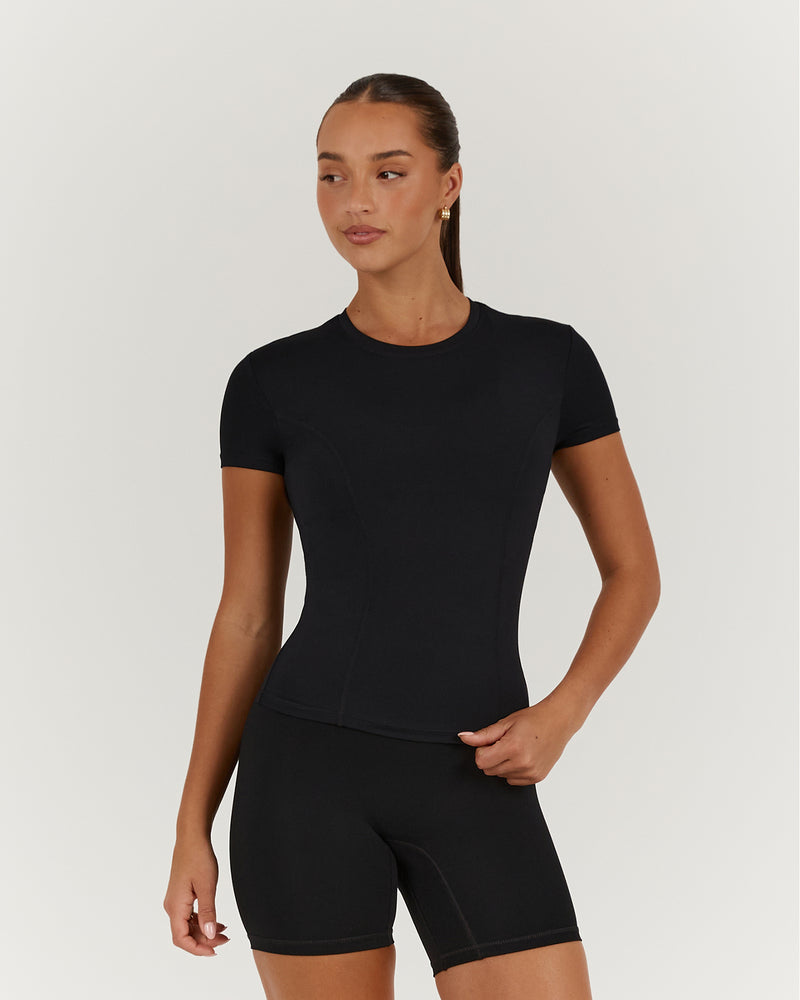 PERRY SHORT SLEEVE TOP - BLACK