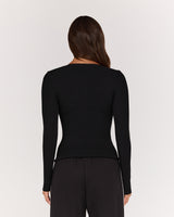 POINTELLE BUTTON FRONT TOP - BLACK