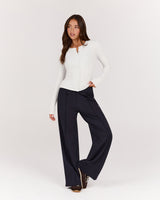 POINTELLE BUTTON FRONT TOP - GREY MARLE