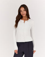 POINTELLE BUTTON FRONT TOP - GREY MARLE