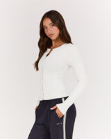POINTELLE BUTTON FRONT TOP - GREY MARLE