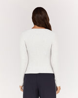 POINTELLE BUTTON FRONT TOP - GREY MARLE