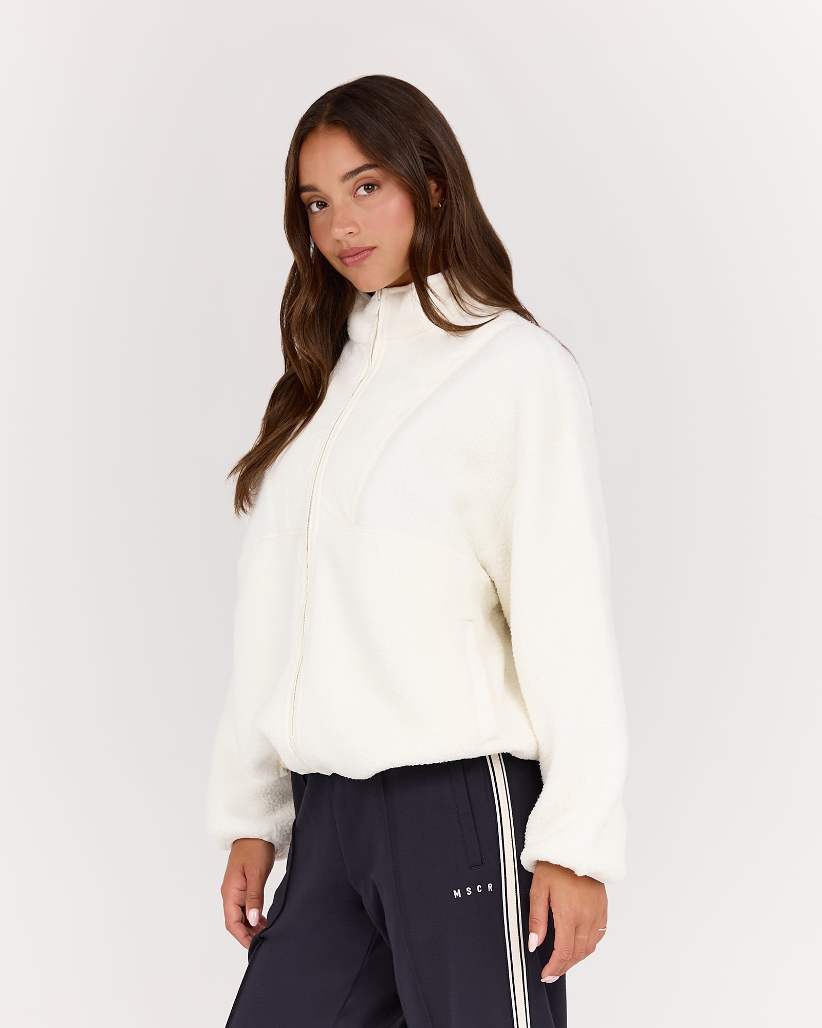 POLAR FLEECE ZIP UP JACKET - IVORY – MUSCLE REPUBLIC