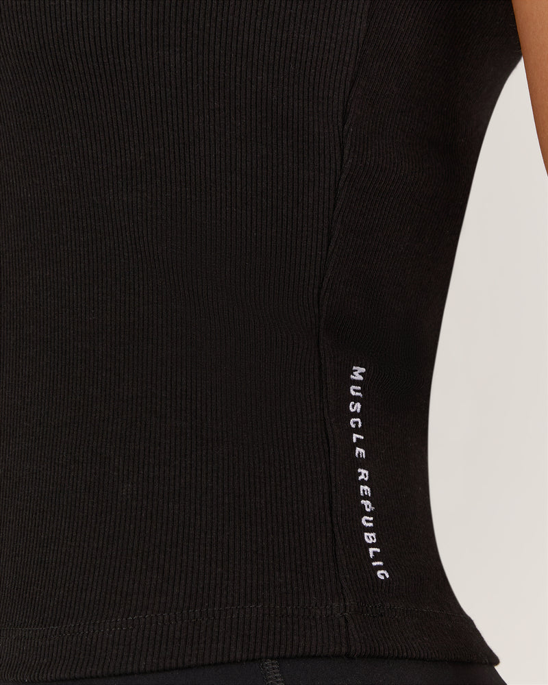 RALLY RIBBED TANK TOP - BLACK