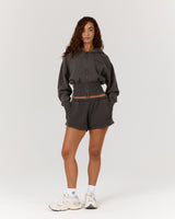 REPUBLIC CROPPED ZIP UP HOODIE - FADED CHAR