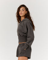 REPUBLIC CROPPED ZIP UP HOODIE - FADED CHAR