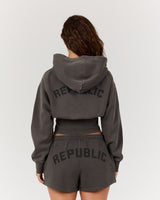 REPUBLIC CROPPED ZIP UP HOODIE - FADED CHAR