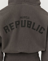 REPUBLIC CROPPED ZIP UP HOODIE - FADED CHAR