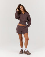 REPUBLIC CROPPED ZIP UP HOODIE - FADED PEPPERCORN