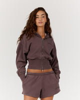 REPUBLIC CROPPED ZIP UP HOODIE - FADED PEPPERCORN