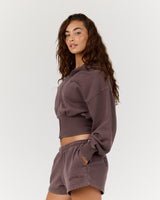 REPUBLIC CROPPED ZIP UP HOODIE - FADED PEPPERCORN