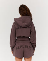 REPUBLIC CROPPED ZIP UP HOODIE - FADED PEPPERCORN