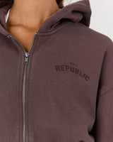 REPUBLIC CROPPED ZIP UP HOODIE - FADED PEPPERCORN
