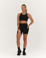 SCULPT BONDED WAIST POCKET BIKER SHORTS - BLACK