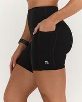 SCULPT BONDED WAIST POCKET BIKER SHORTS - BLACK
