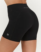 SCULPT BONDED WAIST POCKET BIKER SHORTS - BLACK