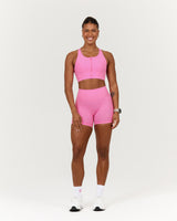 SCULPT BONDED WAIST POCKET BIKER SHORTS - PINK TOPAZ