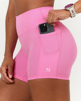 SCULPT BONDED WAIST POCKET BIKER SHORTS - PINK TOPAZ