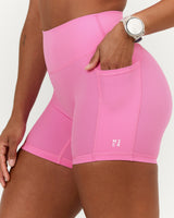 SCULPT BONDED WAIST POCKET BIKER SHORTS - PINK TOPAZ