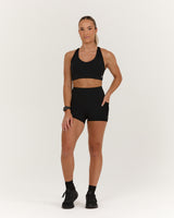 SCULPT BONDED WAIST POCKET MINI SHORTS - BLACK