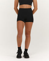 SCULPT BONDED WAIST POCKET MINI SHORTS - BLACK