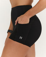 SCULPT BONDED WAIST POCKET MINI SHORTS - BLACK