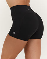 SCULPT BONDED WAIST POCKET MINI SHORTS - BLACK