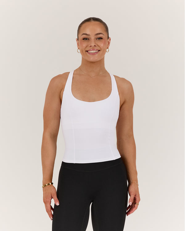 SCULPT CROSS BACK TOP - WHITE