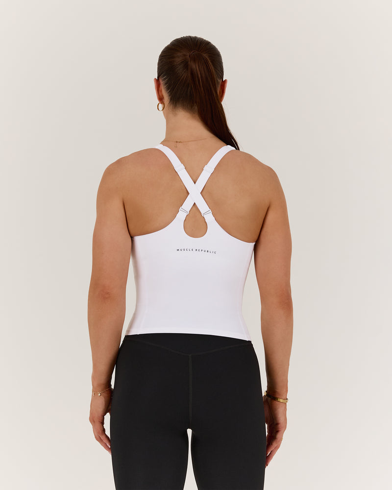 SCULPT CROSS BACK TOP - WHITE