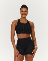 SCULPT ZIP FRONT BRA - BLACK