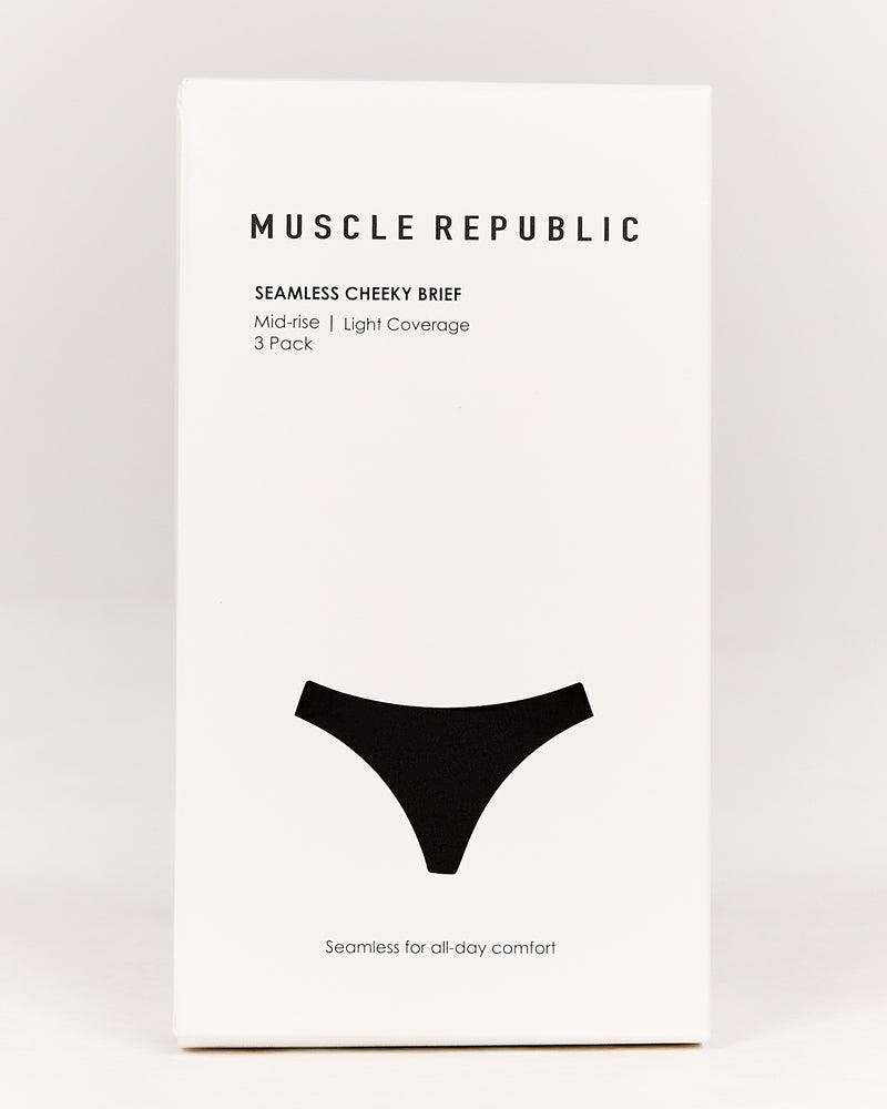 SEAMLESS CHEEKY BRIEF 3 PACK - BLACK – MUSCLE REPUBLIC