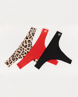 SEAMLESS G STRING 3 PACK - BLACK LEOPARD RED