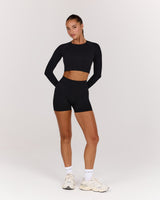 SEAMLESS LONG SLEEVE CROPPED TOP - BLACK