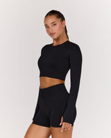 SEAMLESS LONG SLEEVE CROPPED TOP - BLACK