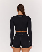 SEAMLESS LONG SLEEVE CROPPED TOP - BLACK