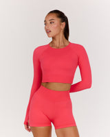 SEAMLESS LONG SLEEVE CROPPED TOP - HIBISCUS