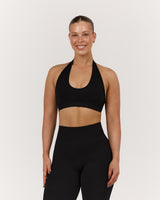 SEAMLESS PLUNGE HALTER BRA - BLACK