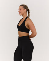 SEAMLESS PLUNGE HALTER BRA - BLACK