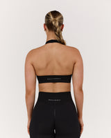 SEAMLESS PLUNGE HALTER BRA - BLACK